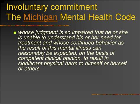 Hillsdale County Sherrif&39;s Dept. . Michigan mental health code involuntary commitment